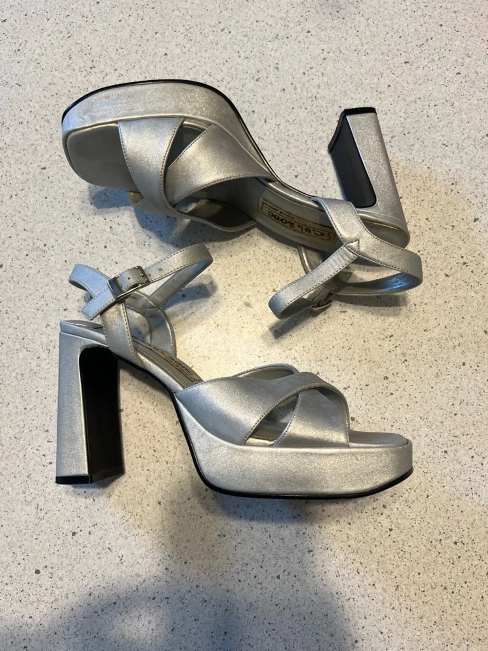 Vintage Silver Platform Block Heel Sandals